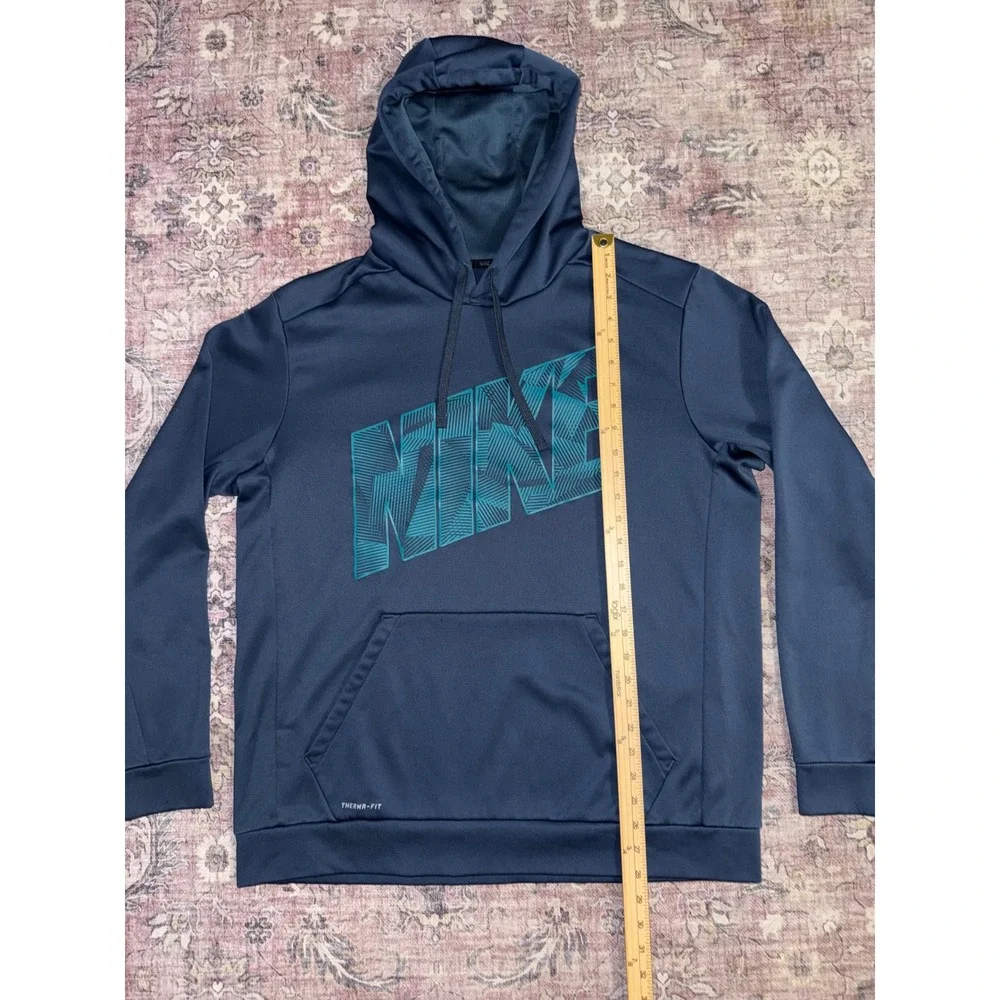 Nike Mens Therma-FIT Hoodie Navy Blue Teal Graphic Logo Sweatshirt XL 803226-460